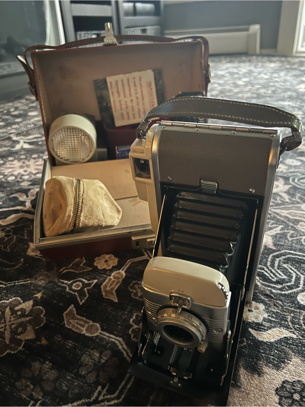 Vintage Folding Bellows Camera in Black and Silver
